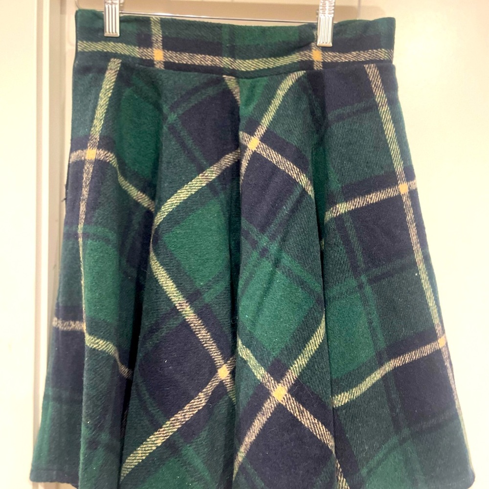 WOOL GREEN PLAID SKIRT WITH LINING